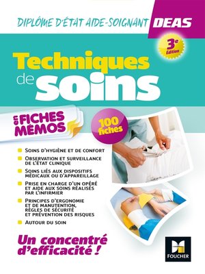 cover image of Techniques de soins en fiches mémos--Diplôme d'État d'aide-soignant DEAS 3e ed.--Révision